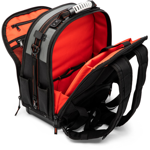 Tradesman Backpack, 18" L x 10" W, Black/Grey/Orange, Polyester Nassau Supply