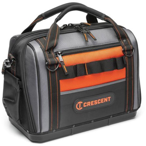 17" Tradesman Closed Top Tool Bag, Polyester, 3 Pockets, Black/Grey/Orange Nassau Supply