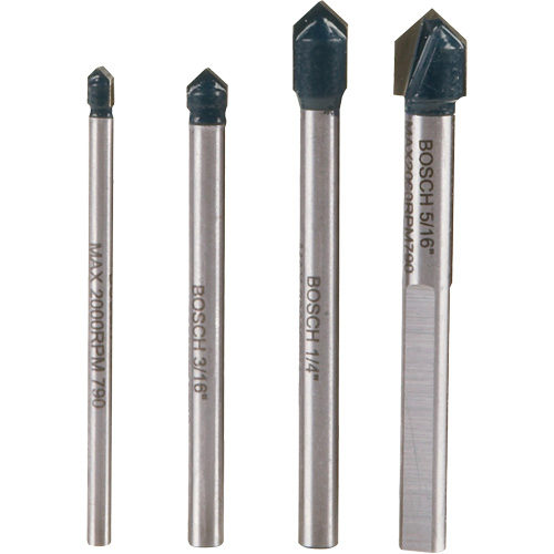 Glass & Tile Drill Bit Set, 4 Pieces, Carbide Nassau Supply