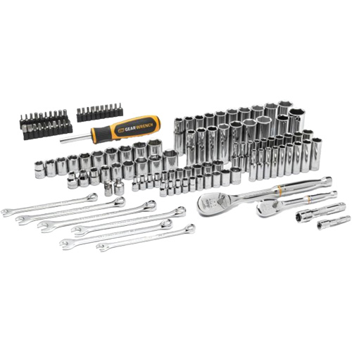 Jeu d'outils manuels pour m&eacute;canicien 90T SAE/m&eacute;trique avec prises 1/4" & 3/8" Nassau Supply