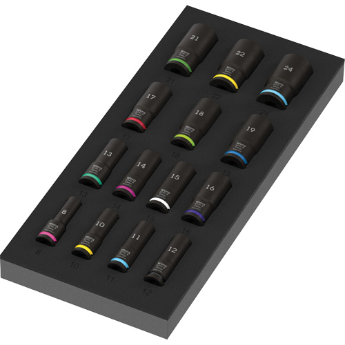 Insert en mousse pour jeu de douilles profondes Impaktor 1 Zyklop B, 15 Mcx, Chocs, Prise de 3/8", Profond Nassau Supply