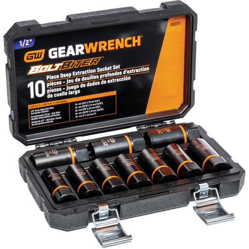 Bolt Biter Extraction Socket Set, 10 Pcs, Impact, 1/2" Drive Size, Deep Nassau Supply