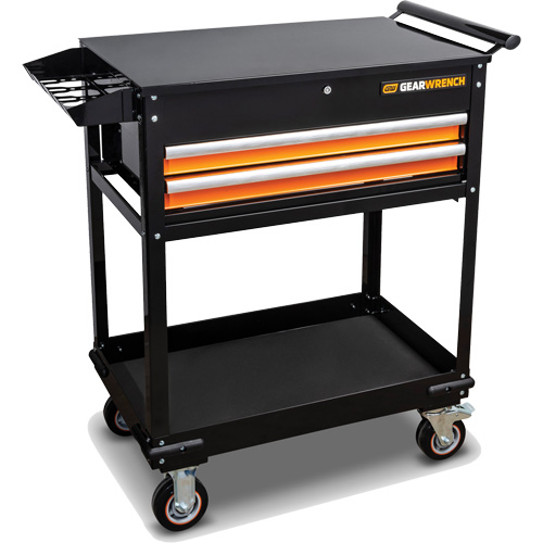 Chariot utilitaire, 2 tiroirs, 32-1/2" la x 42" h, Noir/Orange Nassau Supply