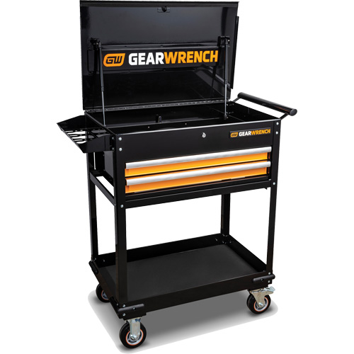 Chariot utilitaire, 2 tiroirs, 32-1/2" la x 42" h, Noir/Orange Nassau Supply