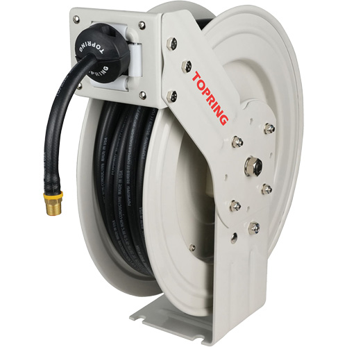 MAXREEL Single-Arm Automatic Rewind L Hose Reel with Rubber Hose, Air, 3/8" x 50', Single Hose, 250 PSI Nassau Supply