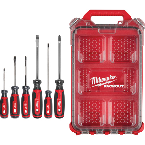 Cushion Grip Screwdrivers Set with PACKOUT Low-Profile Compact Organizer, 6 Pcs. Nassau Supply
