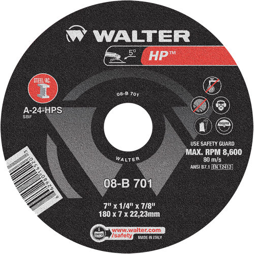 Meule HP &agrave; moyeu d&eacute;port&eacute;, 7" x 1/4", Arbre de 7/8", Type 28 Nassau Supply