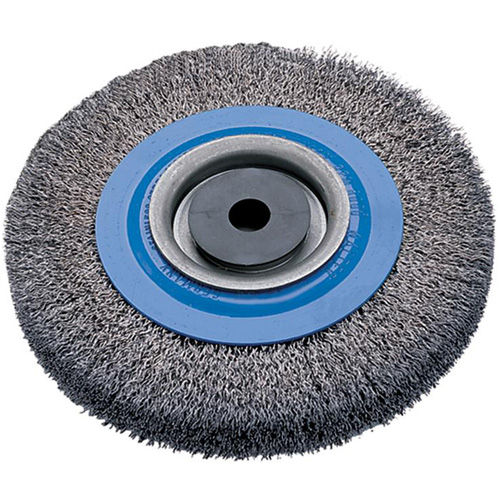 Crimped Wire Bench Wheel Brush, 8" Dia., 0.0118" Fill, 1/2" - 1/4" Arbor Nassau Supply