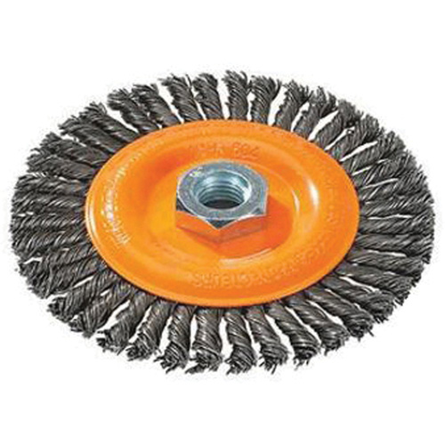 Brosse &agrave; fils nou&eacute;s pour cordons de soudure, Dia. 4", Fils 0,02", Arbre 5/8"-11, Acier Nassau Supply