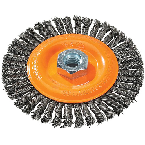 Brosse &agrave; fils nou&eacute;s pour cordons de soudure, Dia. 5", Fils 0,02", Arbre 5/8"-11, Acier Nassau Supply
