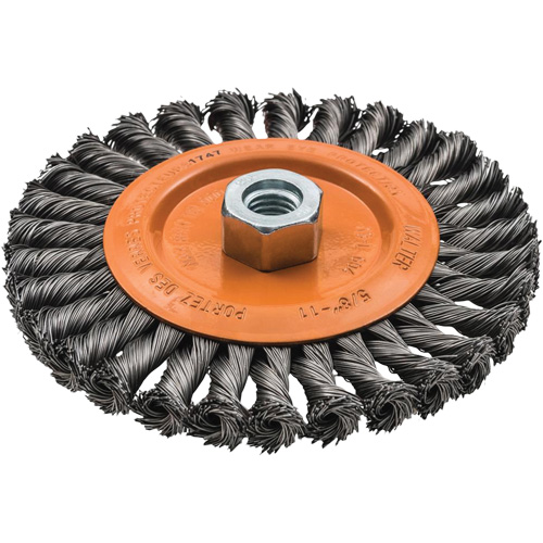 Brosse rotative &agrave; fils nou&eacute;s large, Arbre 5/8"-11, Acier Nassau Supply