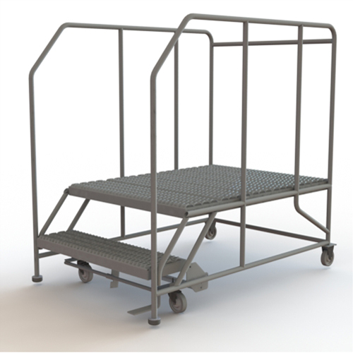 Plateforme de travail mobile, Acier, 2 Marches, 20" ha, 48" p, 36" Marche, Stri&eacute; Nassau Supply