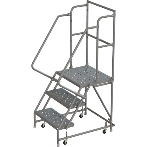 Escabeaux roulants &agrave; dessus profond, 3 marches, Largeur de la marche 16", Hauteur de la plateforme 30", Acier Nassau Supply