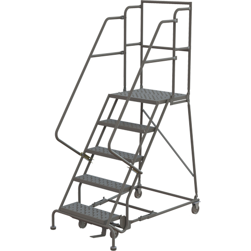 Escabeaux roulants &agrave; dessus profond, 5 marches, Largeur de la marche 16", Hauteur de la plateforme 50", Acier Nassau Supply