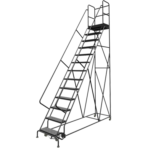 Deep Top Step Rolling Ladder, 13 Steps, 24" Step Width, 130" Platform Height, Steel Nassau Supply