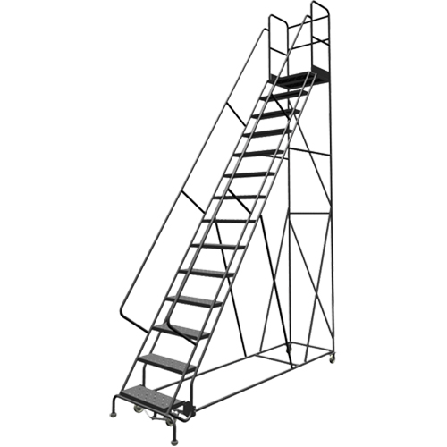Escabeaux roulants &agrave; dessus profond, 14 marches, Largeur de la marche 24", Hauteur de la plateforme 140", Acier Nassau Supply