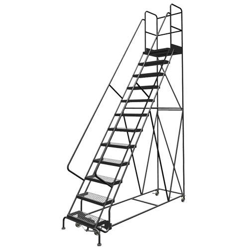 Escabeaux roulants &agrave; dessus profond, 8 marches, Largeur de la marche 24", Hauteur de la plateforme 80", Acier Nassau Supply