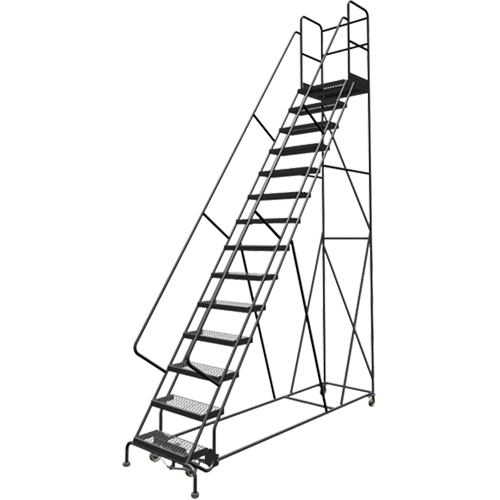Deep Top Step Rolling Ladder, 14 Steps, 24" Step Width, 140" Platform Height, Steel Nassau Supply