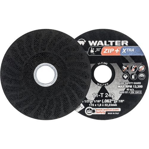 Zip+ Right Angle Grinder Reinforced Cut-Off Wheels, 4-1/2" x 1/16", 7/8" Arbor, Type 1, Zirconia Alumina, 13300 RPM Nassau Supply