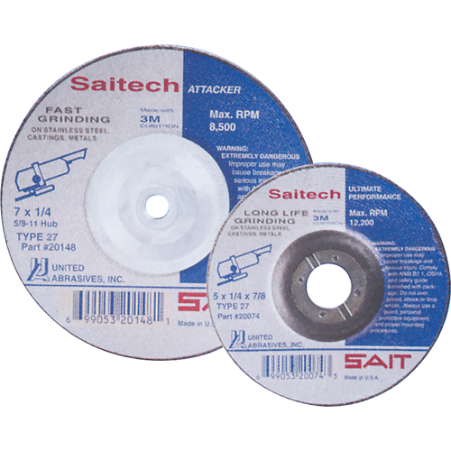 Meule Saitech Ultimate Performance, 4" x 1/4", Arbre 3/8", Oxyde d'aluminium, Type 27 Nassau Supply