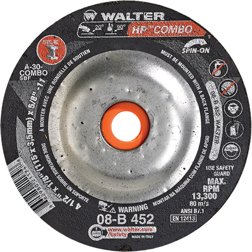 Meule combin&eacute;e HP Combo vissable, 4-1/2" x 1/8", Arbre de 5/8"-11, Type 27S Nassau Supply