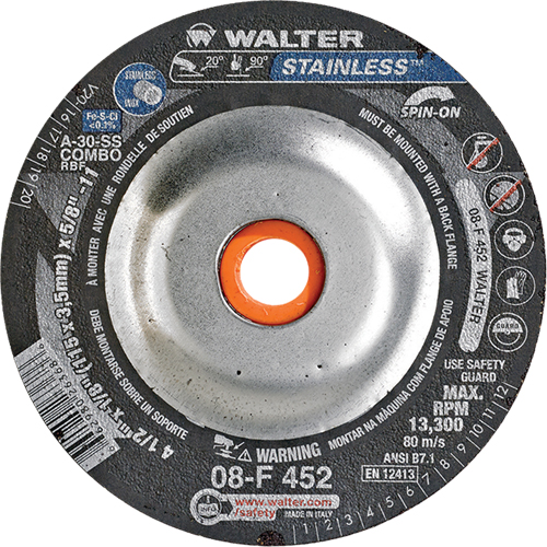 Meules &agrave; moyeu d&eacute;port&eacute; - Acier inoxydable type 27, 4-1/2" x 1/8", Arbre de 5/8"-11, Type 27S Nassau Supply