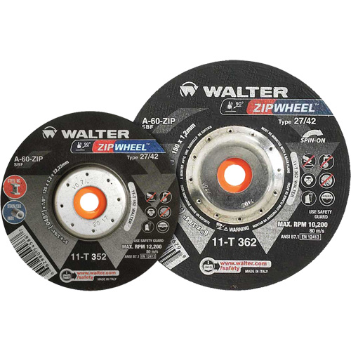 Meules &agrave; tronçonner renforc&eacute;es Zipcut vissables pour scies circulaires, 5" x 7/8", Arbre de 5/8"-11, Type 27, Oxyde d'aluminium, 12 200 Tr/min Nassau Supply