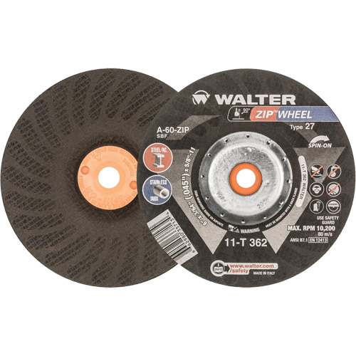 Meules &agrave; tronçonner renforc&eacute;es Zipcut vissables pour scies circulaires, 6" x 7/8", Arbre de 5/8"-11, Type 27, Oxyde d'aluminium, 10 200 Tr/min Nassau Supply