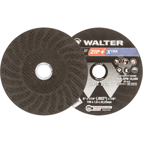 Zip+ Right Angle Grinder Reinforced Cut-Off Wheel, 6" x 1/16", 7/8" Arbor, Type 1, Aluminum Oxide, 10200 RPM Nassau Supply
