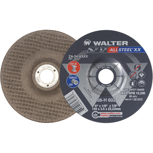 Depressed Centre Grinding Wheels - ALLSTEEL XX, 6" x 1/8", 7/8" Arbor, Type 27, Zirconia Alumina, 10200 RPM Nassau Supply