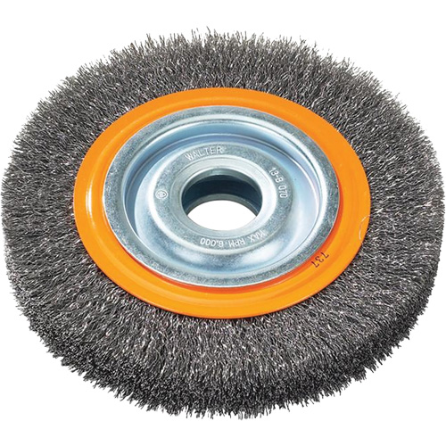 Crimped Wire Bench Wheel Brush, 6" Dia., 0.0118" Fill, 1/2" - 1/4" Arbor Nassau Supply
