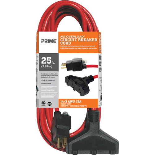 Vinyl Extension Cord, Outdoor, SJTW, 14/3 AWG, 15 A, 3 Outlet(s), 25' Nassau Supply