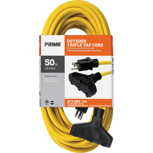 Vinyl Extension Cord, Outdoor, SJTW, 12/3 AWG, 15 A, 3 Outlet(s), 50' Nassau Supply
