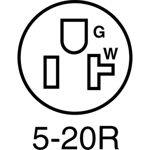 2-Pole 3-Wire Grounding Straight Blade Connector, 5-20P, Nylon Nassau Supply