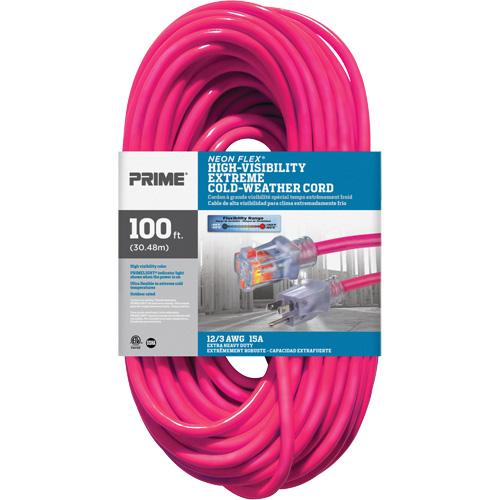 Neon Flex&reg; High Visibility Extension Cord, Outdoor, SJTW, 12/3 AWG, 15 A, 100' Nassau Supply