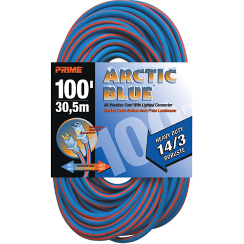 Cordon rallonge Arctic Blue, Toutes saisons, SJEOW, AWG 14/3, 13 A, 100' Nassau Supply