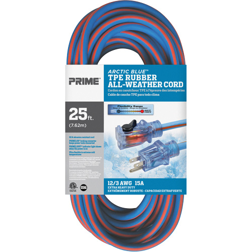 Arctic Blue TPE-Rubber Locking Extension Cord, All-Weather, SJEOW, 12/3 AWG, 15 A, 25' Nassau Supply