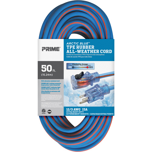 Arctic Blue TPE-Rubber Locking Extension Cord, All-Weather, SJEOW, 12/3 AWG, 15 A, 50' Nassau Supply