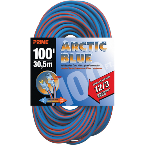 Arctic Blue TPE-Rubber Locking Extension Cord, All-Weather, SJEOW, 12/3 AWG, 15 A, 100' Nassau Supply