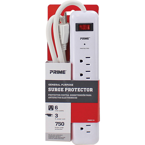 Protecteurs de surtension, 6 Prises, 750 J, 1875, Cordon 3' Nassau Supply