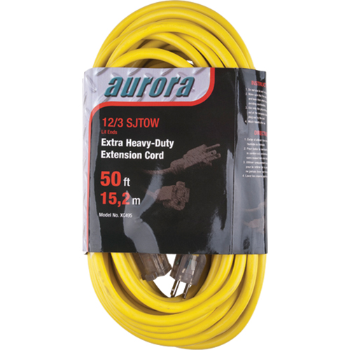 Vinyl Extension Cord with Light Indicator, Outdoor, SJTOW, 12/3 AWG, 15 A, 50' Nassau Supply