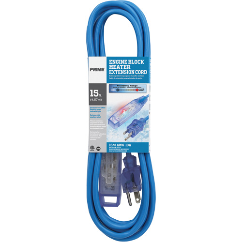 Glacier Flex Engine Block Heater Cord, All-Weather, SJTW, 16/3 AWG, 13 A, 3 Outlet(s), 15' Nassau Supply