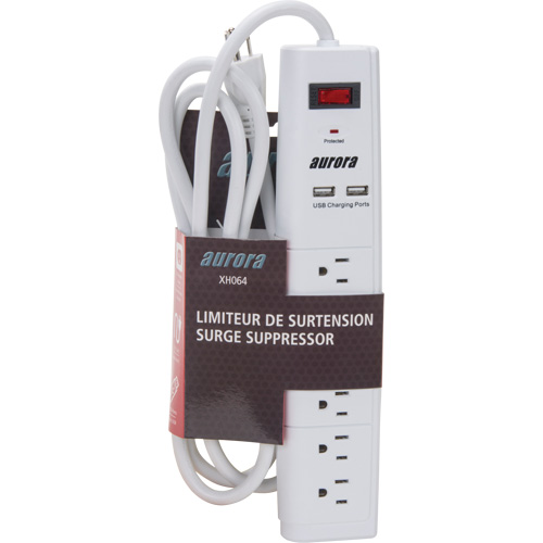 Limiteur de surtension avec chargeur USB, 6 Prises, 1200 J, 1875 W, Cordon 6' Nassau Supply