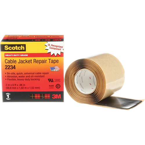 Scotch&reg; Cable Jacket Repair Tape, 51 mm (2") x 1.8 m (6'), Black, 60 mils Nassau Supply