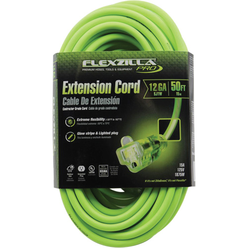 Cordon rallonge industriel Flexzilla Pro, Toutes saisons, SJTW, AWG 12/3, 15 A, 50' Nassau Supply