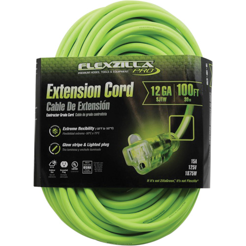Flexzilla&reg; Pro Industrial Extension Cord, All-Weather, SJTW, 12/3 AWG, 15 A, 100' Nassau Supply