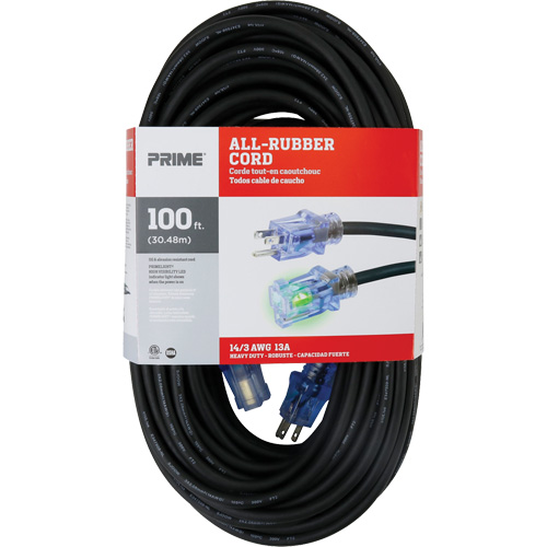 Cordon rallonge All-Rubber, Ext&eacute;rieur, SJOOW, AWG 14/3, 15 A, 100' Nassau Supply