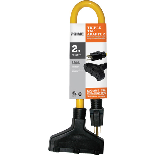 Triple Tap Adapter, Outdoor, STW, 12/3 AWG, 15 A, 3 Outlet(s), 2' Nassau Supply