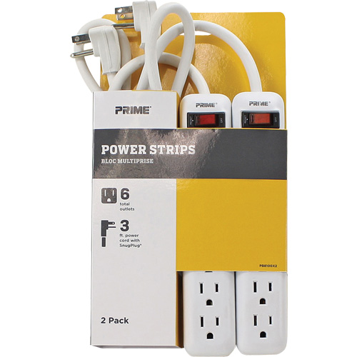 Bloc multiprise paquet de 2, 6 Prise(s), 3', 15 A, 1875 W, 125 V Nassau Supply