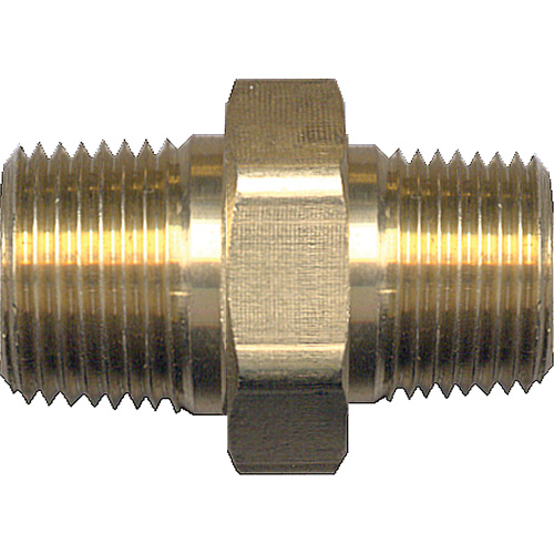 Reducing Hex Nipple, Brass, 1/4" x 1/8", NPT x NPT Nassau Supply